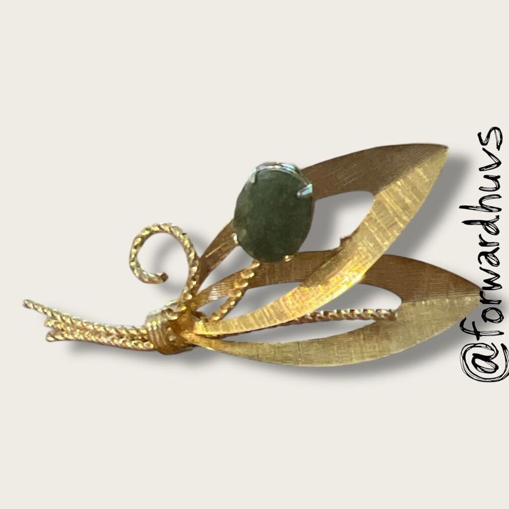 Vintage Burt Cassell 12k GF Jade Brooch
